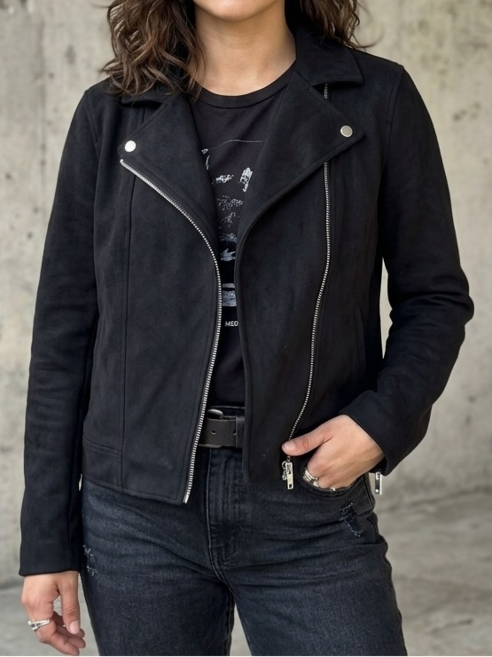 Old Navy Black Moto Jacket Stretch Zip Front Medium